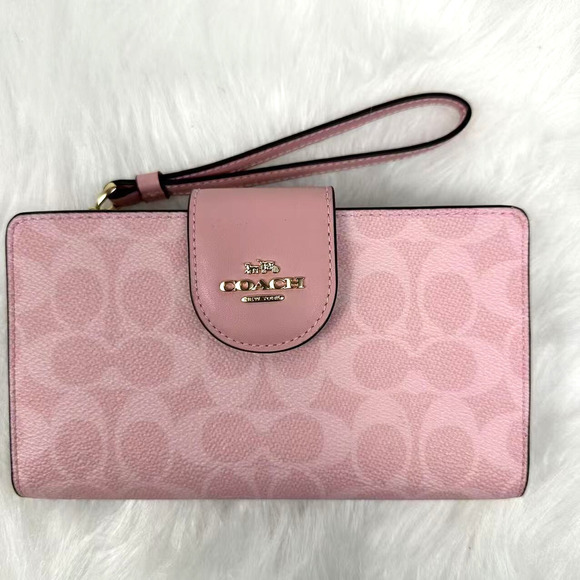 Coach Phone Wallet Wristlet In Signature Canvas In Powder Pink CW780 NWT - Picture 1 of 7